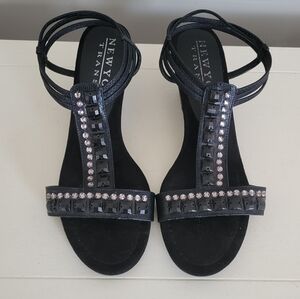 New York Transit Black Jeweled Sandals